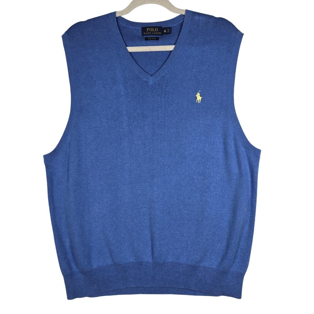 Polo Ralph Lauren Sweater Vest Mens XL Blue Pima Cotton V Neck Knit‎ Pullover